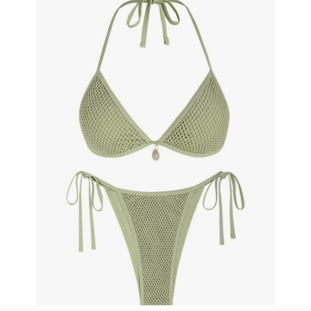 NWOT Zaful Sage Green Fishnet bikini set